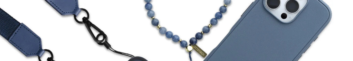 OtterBox phone strap, beaded wrist strap and coordinating blue OtterBox iPhone case