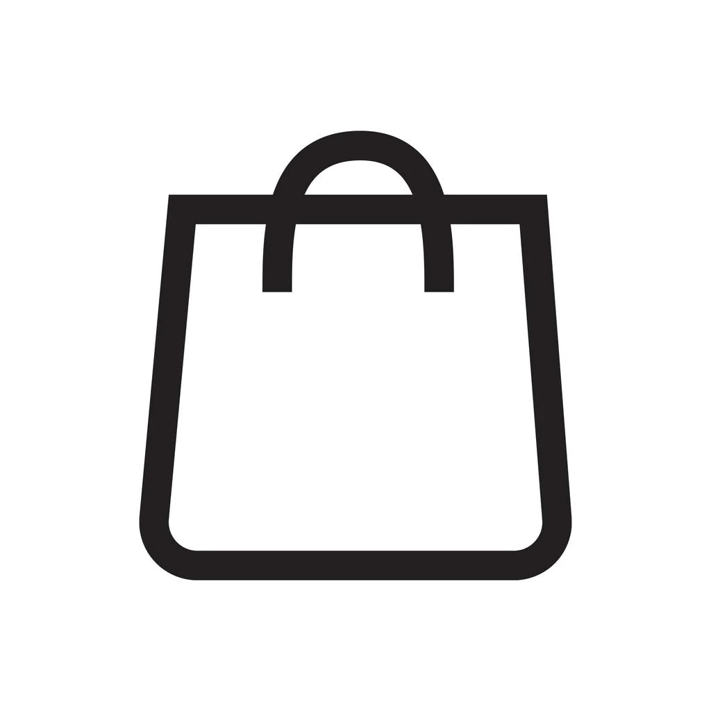 Black outline of a shopping bag on a white background