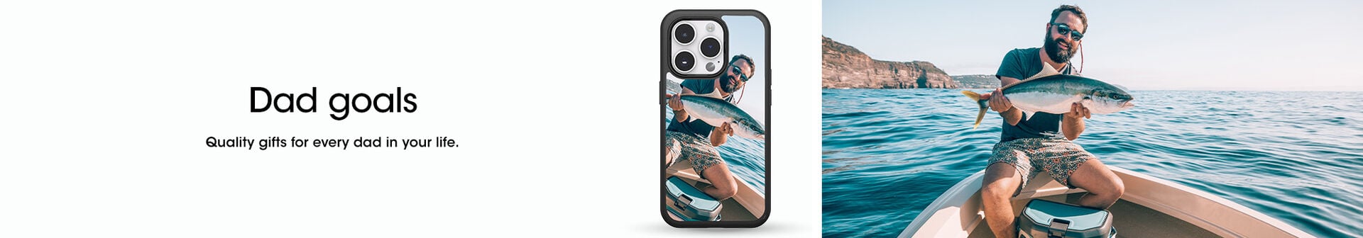 Phone case with fishing theme and person holding a fish in water