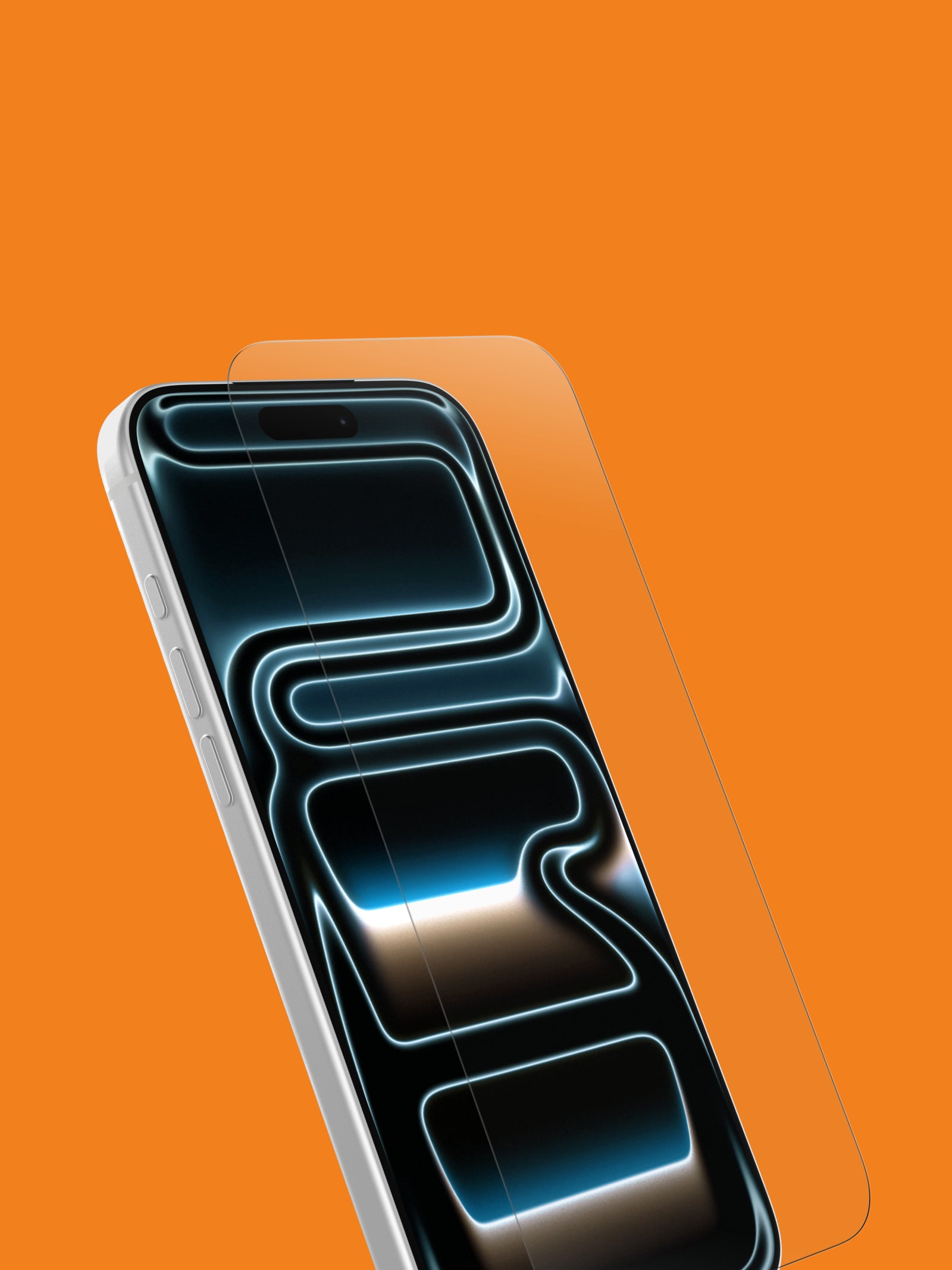 iPhone with a clear screen protector on an orange background