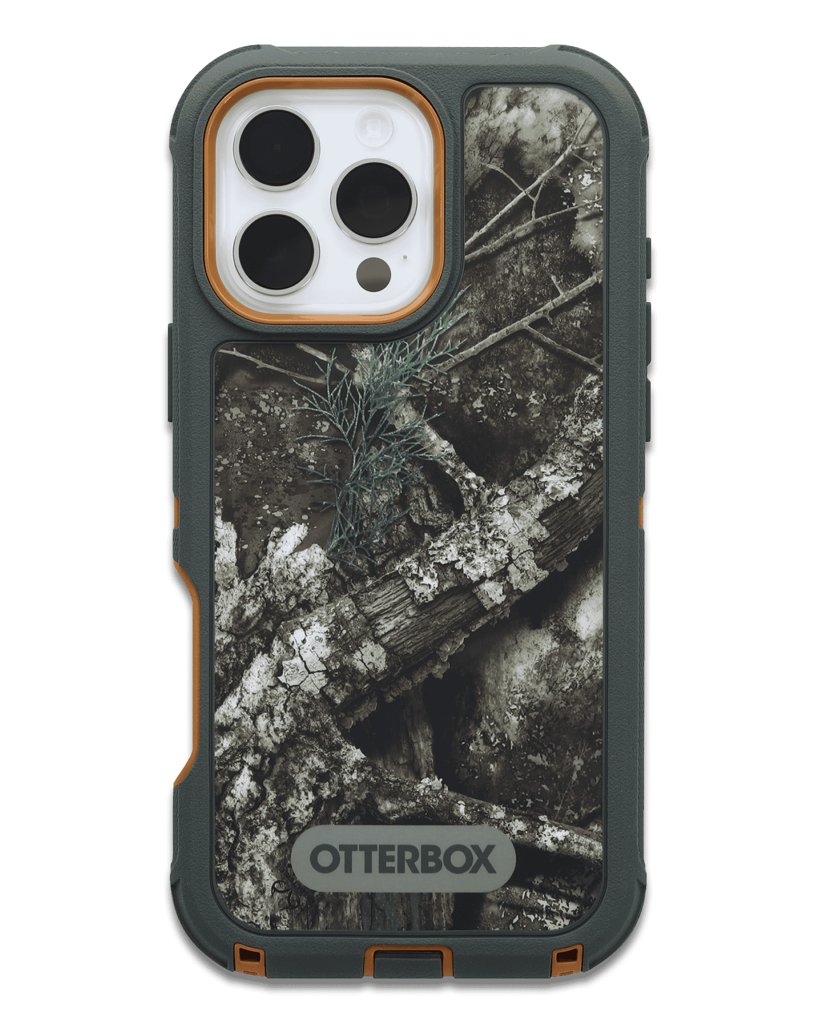 Phone case with nature design and OtterBox branding on a clear background