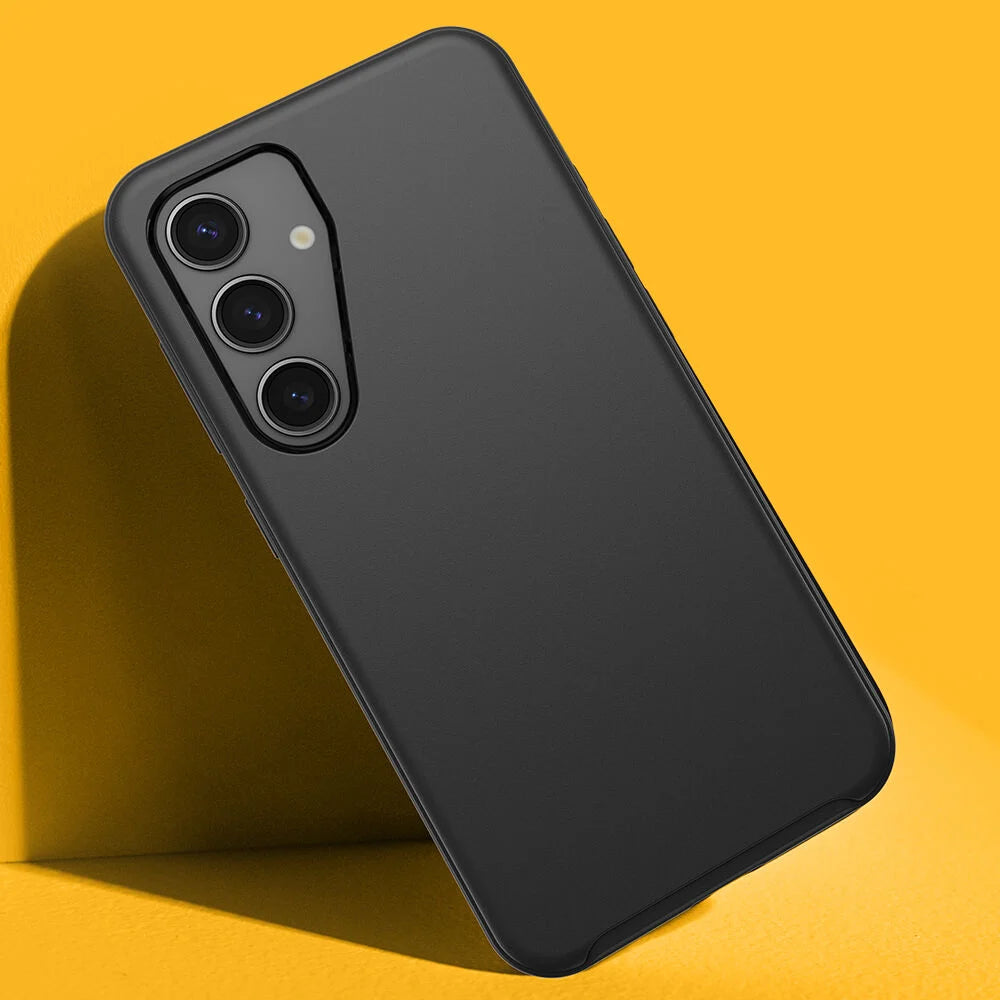 Black phone case on a yellow background