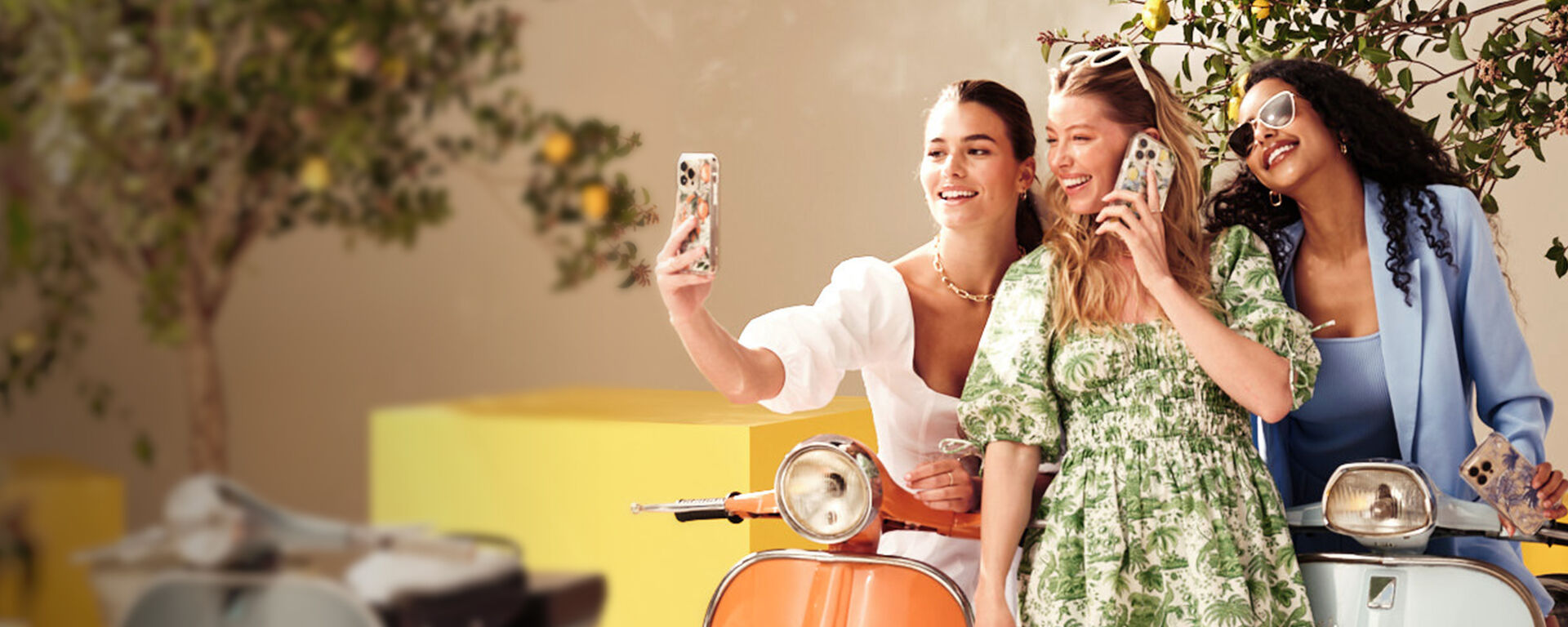3 Girls on vespas with cute summer phone cases | OtterBox