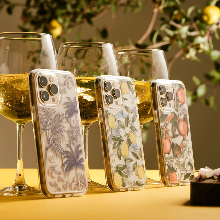 cute summer vibe iphone cases leaning uo against wine glasses